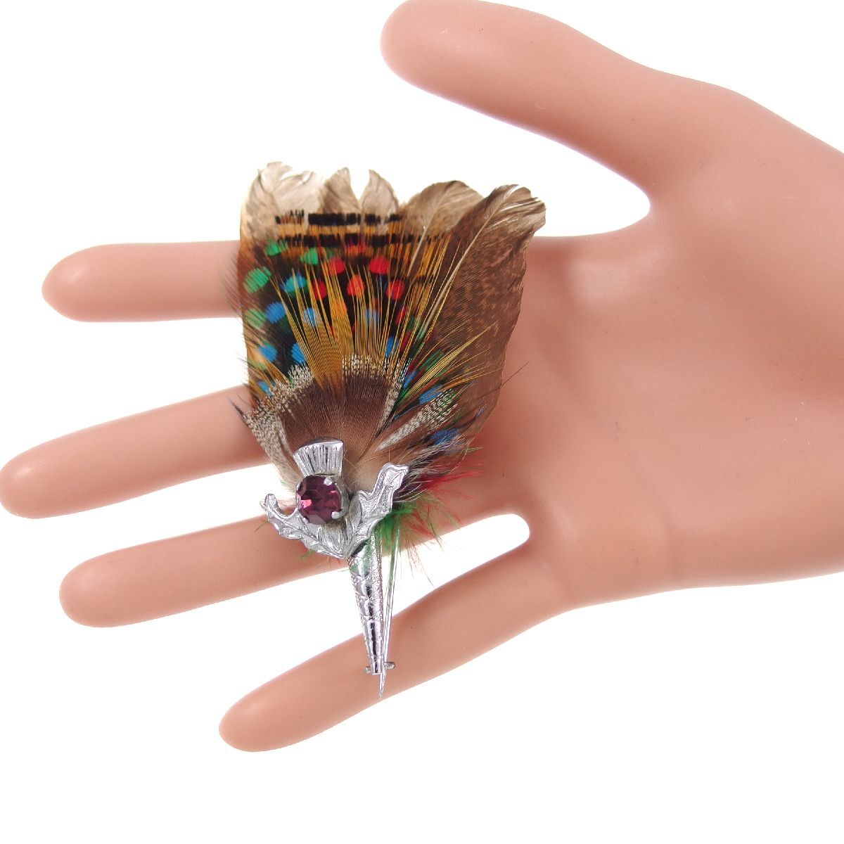 UK4192◆ アザミの花＆フェザーモチーフ 羽の飾り フラワー パープル系ストーン ◆ ヴィンテージブローチ ◆ ケルト 英国 ◆_画像4