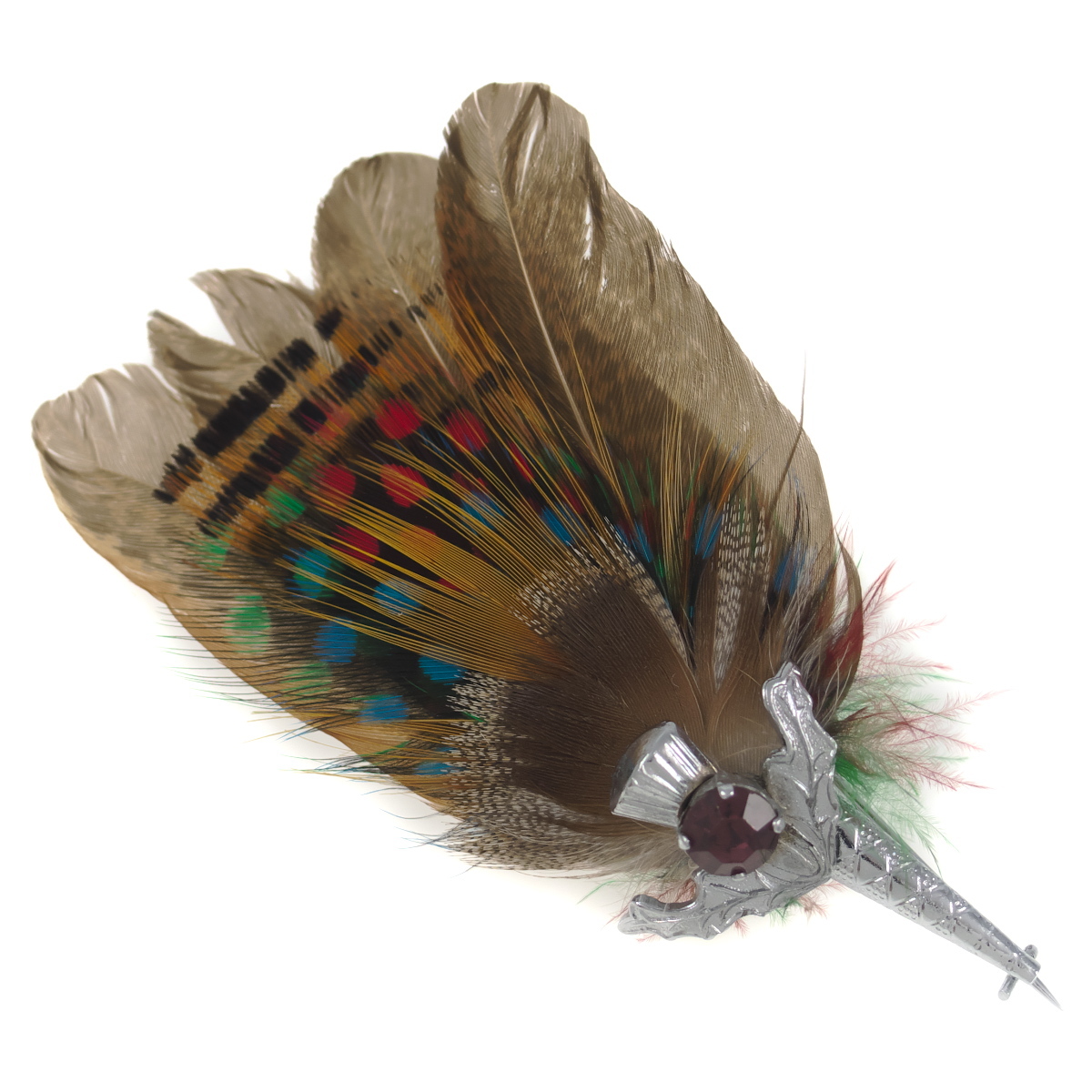 UK4192◆ アザミの花＆フェザーモチーフ 羽の飾り フラワー パープル系ストーン ◆ ヴィンテージブローチ ◆ ケルト 英国 ◆_画像1