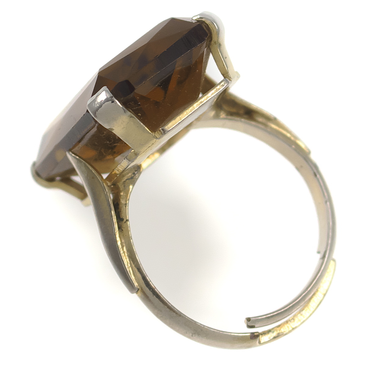 UK4196◆ ブラウン系ストーン スクエア イギリス 英国 ◆ ヴィンテージリング 指輪 フリーサイズ_画像2