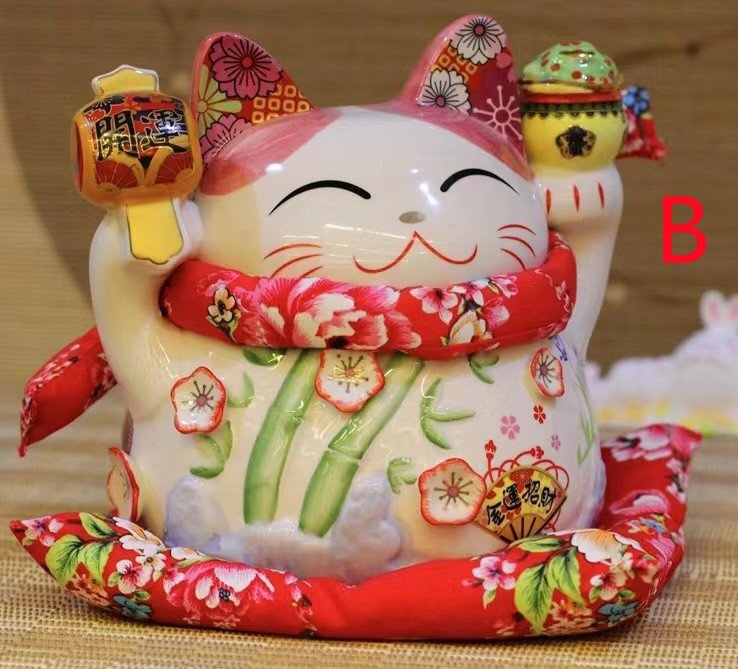 LDL2197# 招き貓 貯金箱 工蕓品 置物 雑貨 レトロ アンティーク リビング飾り 座布団付き 縁起物 贈り物 ギフト 開運(yùn) 金運(yùn)