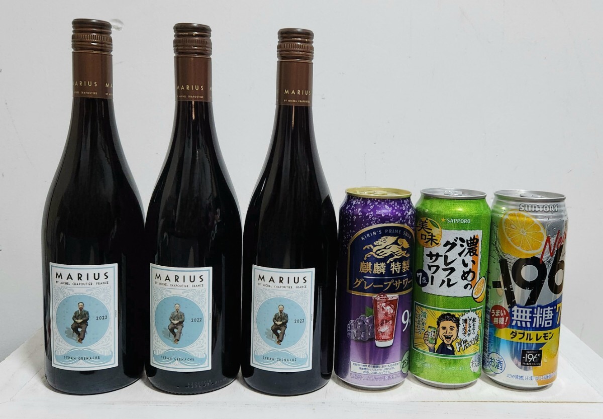マリウスルージュ750ml（MARIUS 赤ワイン2022）3本とサワー500ml 3本、計(jì)6本