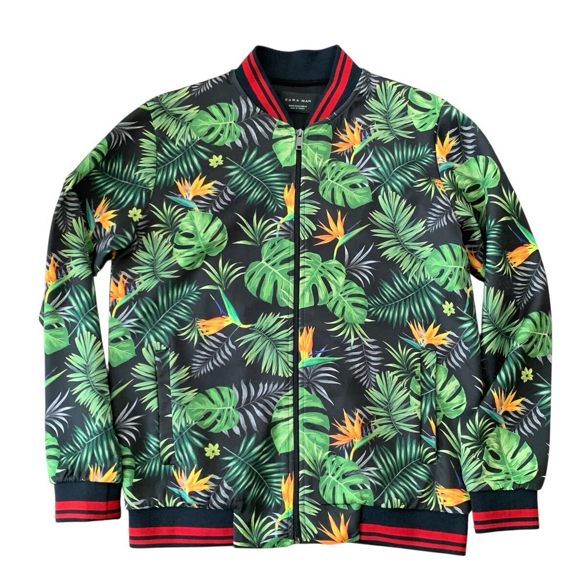 送料込!最終値下げ▲美品▲ZARA MAN ザラマン▲ボタニカル柄ジップブルゾンM▲_画像1