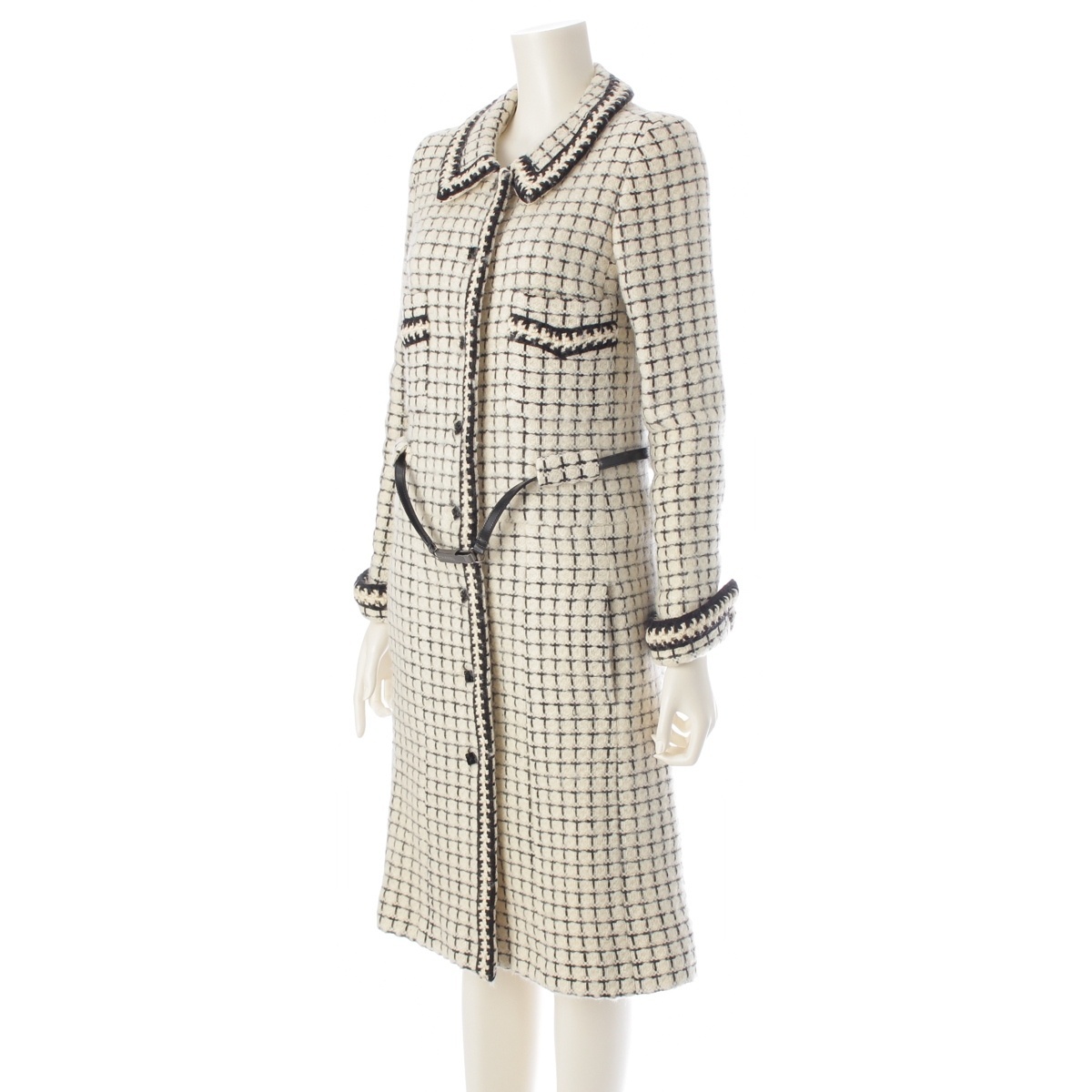 シャネル 00A ココマーク ウール ツイード コート アウター P16301 ホワイト ブラック 42【中古】_画像2