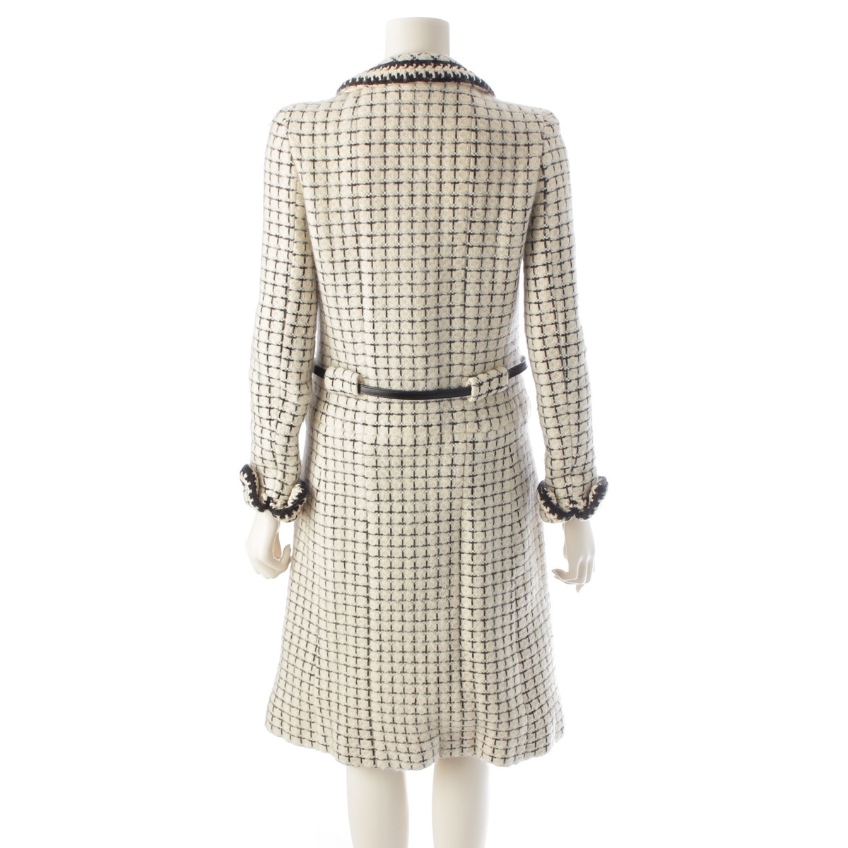 シャネル 00A ココマーク ウール ツイード コート アウター P16301 ホワイト ブラック 42【中古】_画像4