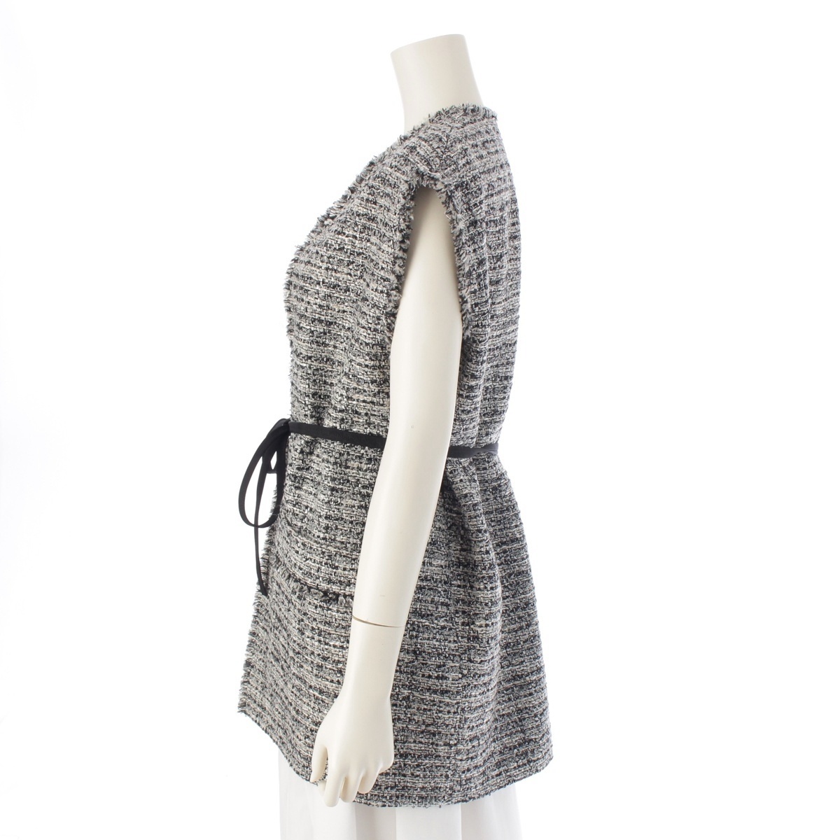 ドゥロワー 23年 PRE1 ツイード ノースリーブ ジャケット 6522-299-0802 ブラック 36【中古】_画像3