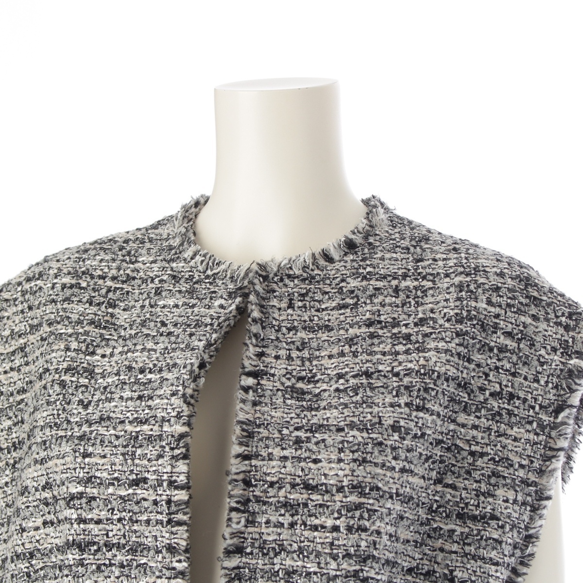 ドゥロワー 23年 PRE1 ツイード ノースリーブ ジャケット 6522-299-0802 ブラック 36【中古】_画像5
