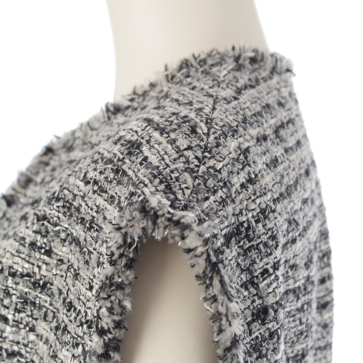 ドゥロワー 23年 PRE1 ツイード ノースリーブ ジャケット 6522-299-0802 ブラック 36【中古】_画像7