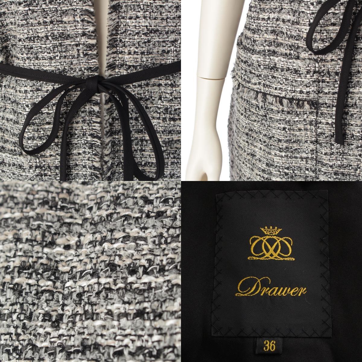 ドゥロワー 23年 PRE1 ツイード ノースリーブ ジャケット 6522-299-0802 ブラック 36【中古】_画像9