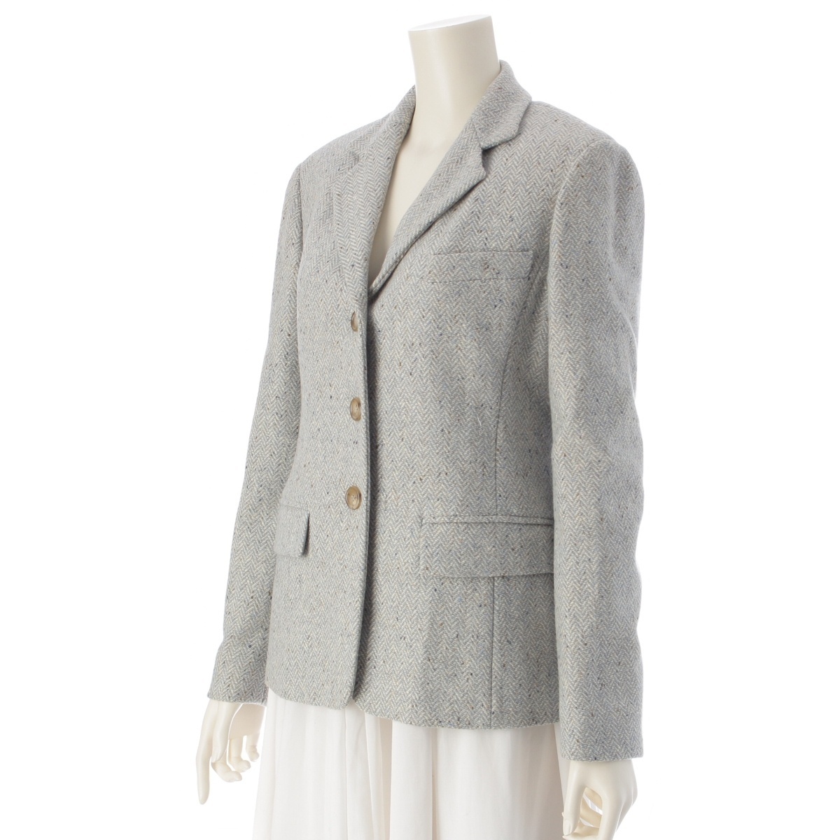 マックスマーラ ウィークエンド ウール ツイード 3B テーラードジャケット ブルー 40【中古】_画像2
