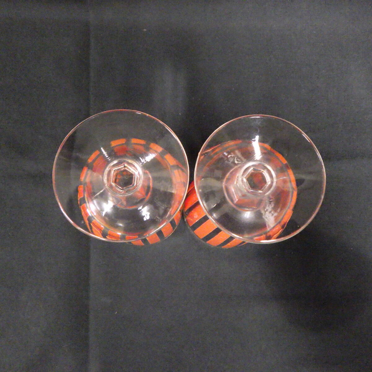 昭和 レトロ コップ ストライプ グラス 可愛い おしゃれ ポップ 脚付き 2客セット_画像3