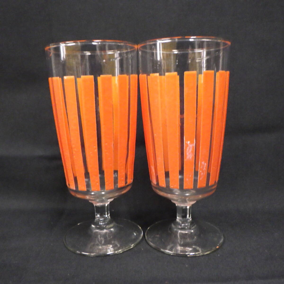 昭和 レトロ コップ ストライプ グラス 可愛い おしゃれ ポップ 脚付き 2客セット_画像1