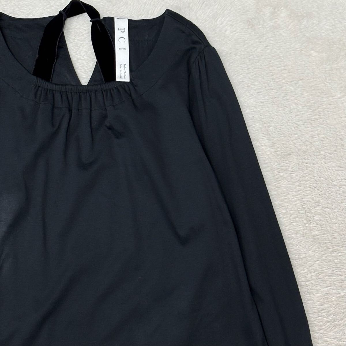 PCI パルレシフォンインターナショナル ワンピース チュニック ブラック トップス 綿100% コットン I50 レディース_画像2