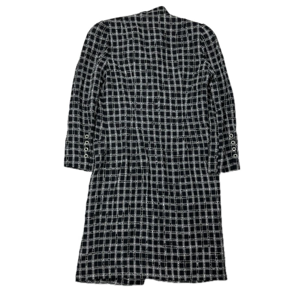 jun ashida ジュンアシダ　ロングコート　ワンピース　レディース　11号　Mサイズ相当　ブラック チェック 総柄 ツイード ウール レーヨン_画像2