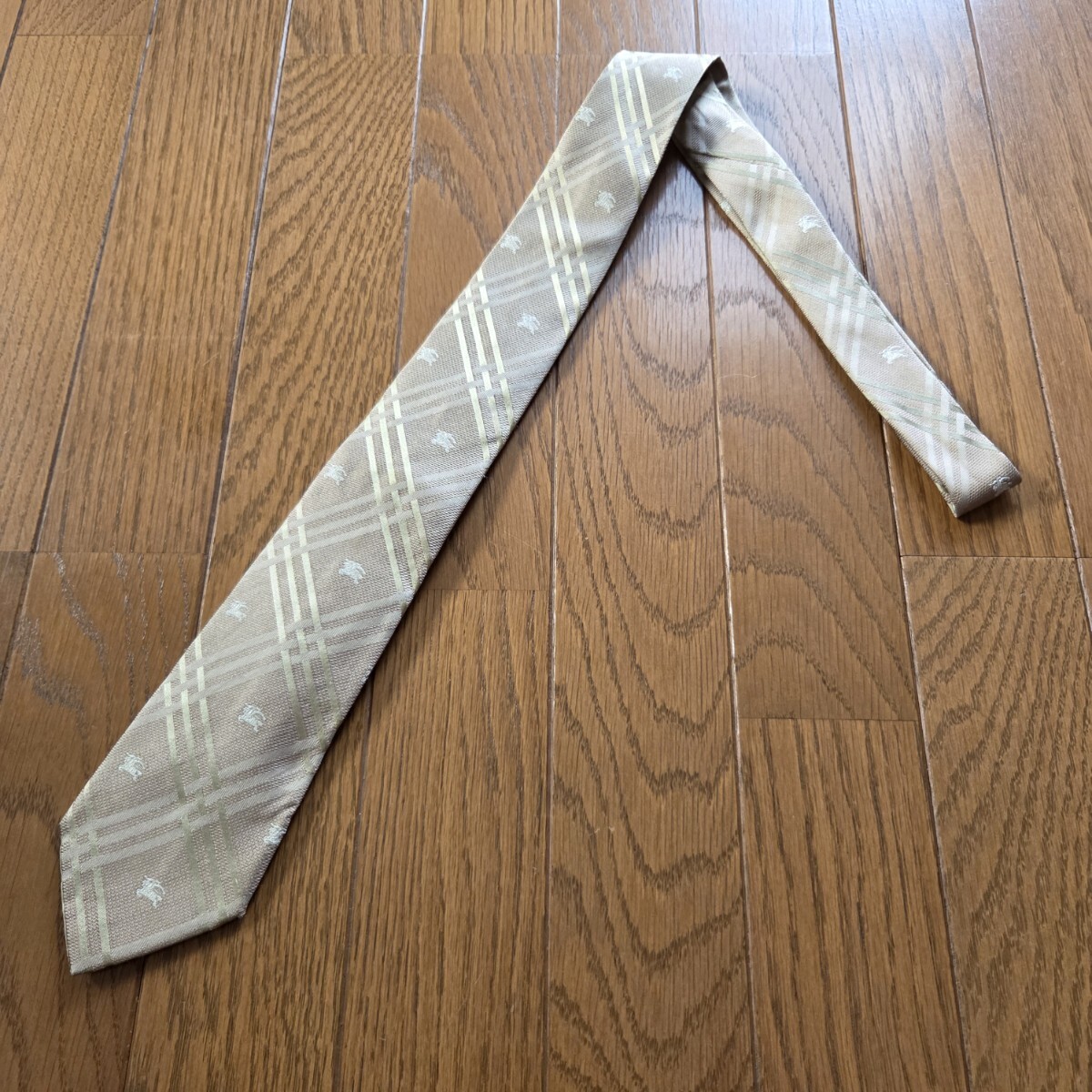 【美品】 BURBERRY バーバリー ネクタイ チェック ゴールド ホースロゴ