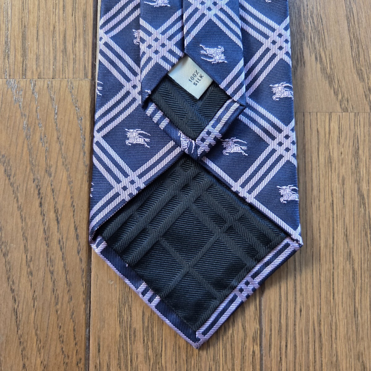 【極美品】 BURBERRY バーバリー ネクタイ チェック ネイビー パープル ホースロゴ