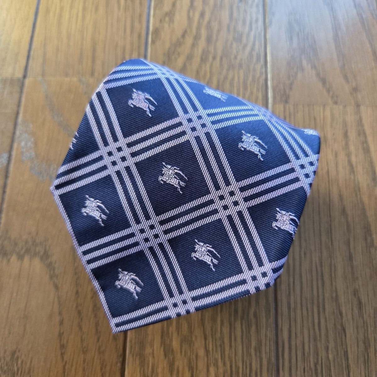 【極美品】 BURBERRY バーバリー ネクタイ チェック ネイビー パープル ホースロゴ