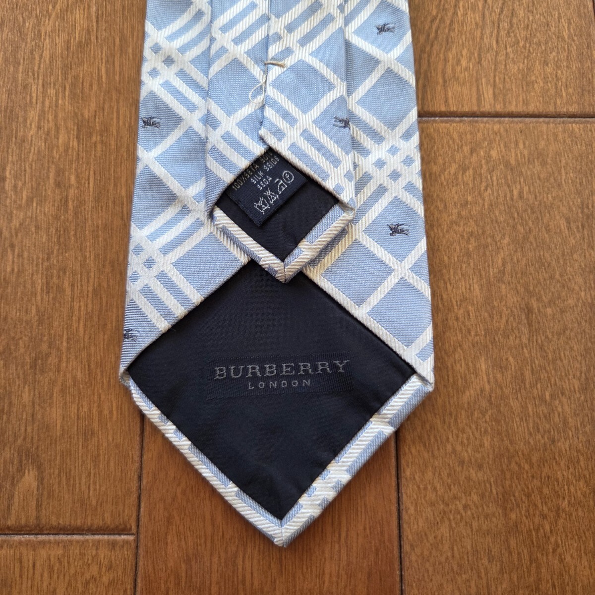 【美品】 BURBERRY LONDON バーバリー ロンドン ネクタイ チェック ブルー シルバー ホースロゴ