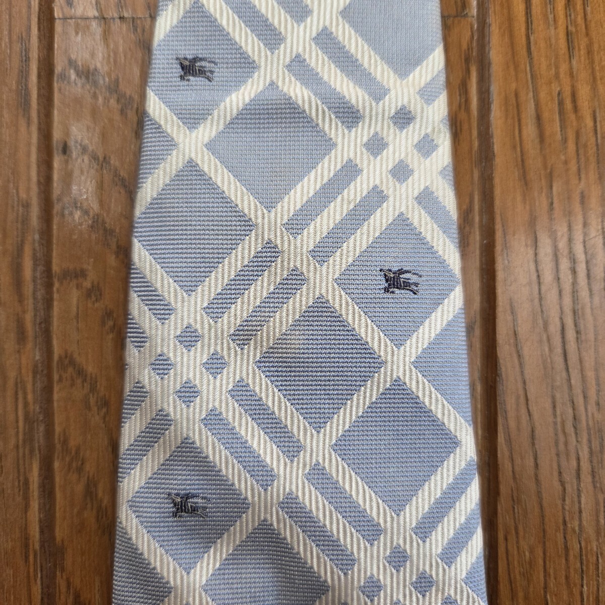 【美品】 BURBERRY LONDON バーバリー ロンドン ネクタイ チェック ブルー シルバー ホースロゴ