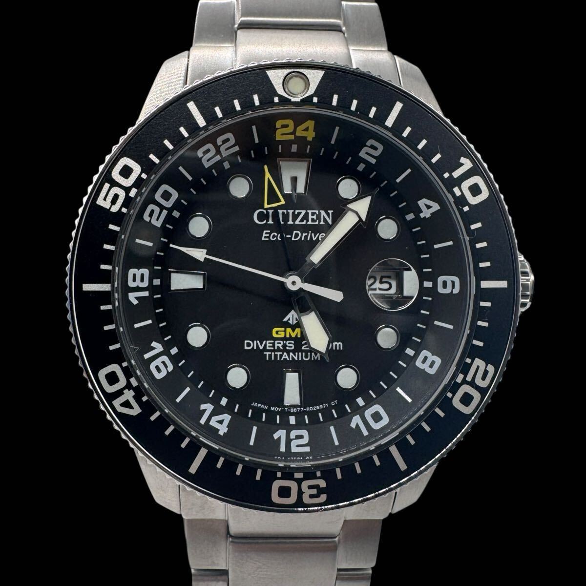 未使用品 稼働 CITIZEN シチズン エコドライブ プロマスター GMT ダイバー B877-R011791 ソーラー チタン メンズ腕時計 箱付き【c2507】_画像3