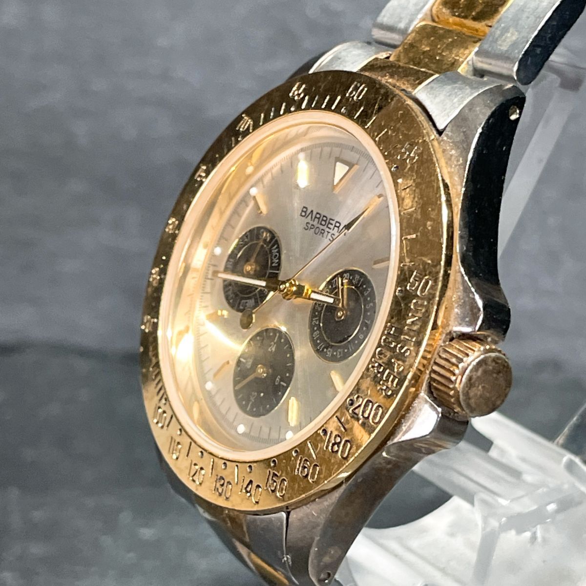 美品 BARBERA 腕時(shí)計(jì) アナログ クオーツ マルチファンクション メタルバンド シルバー ゴールド ラウンド 新品電池交換済み 動(dòng)作確認(rèn)済み
