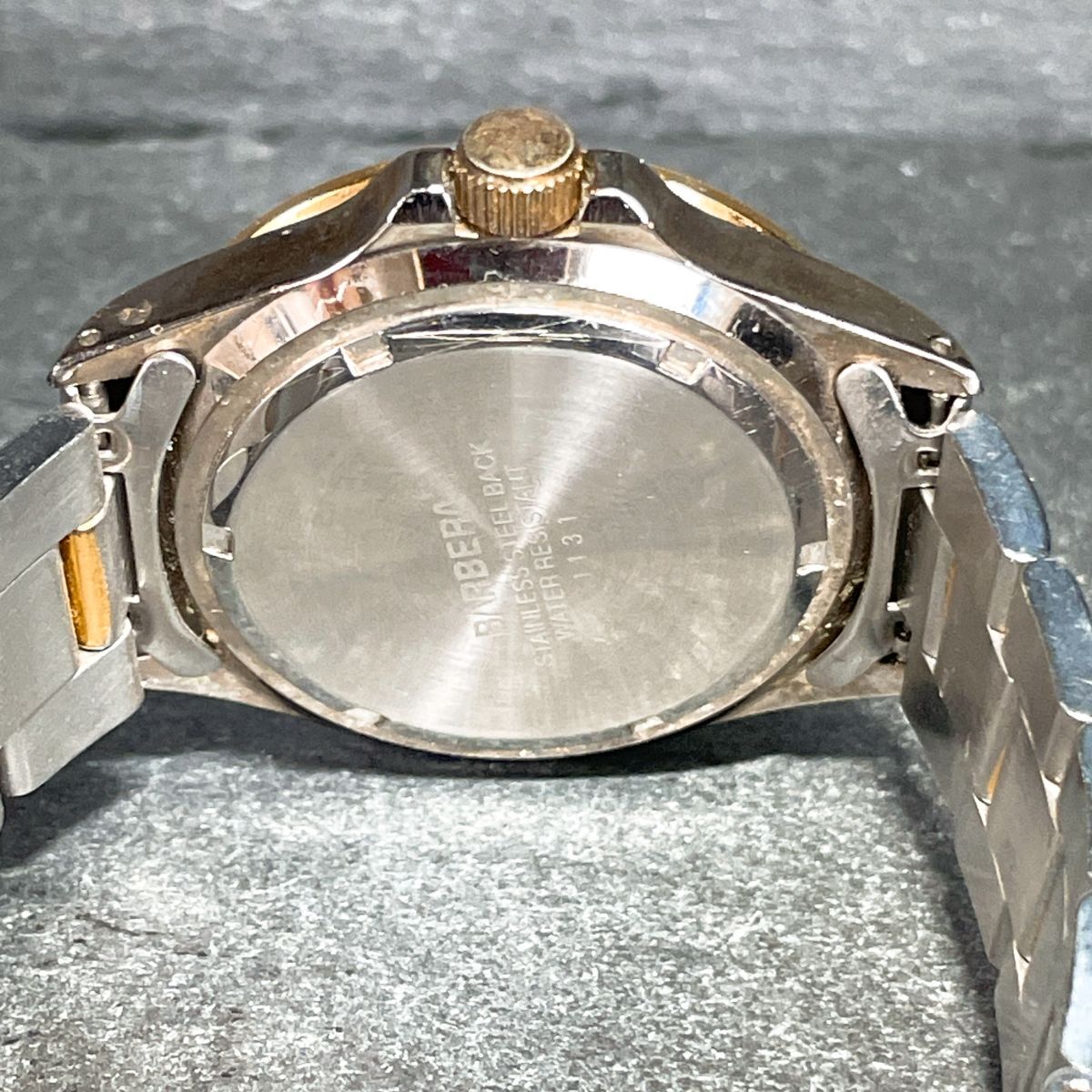 美品 BARBERA 腕時(shí)計(jì) アナログ クオーツ マルチファンクション メタルバンド シルバー ゴールド ラウンド 新品電池交換済み 動(dòng)作確認(rèn)済み