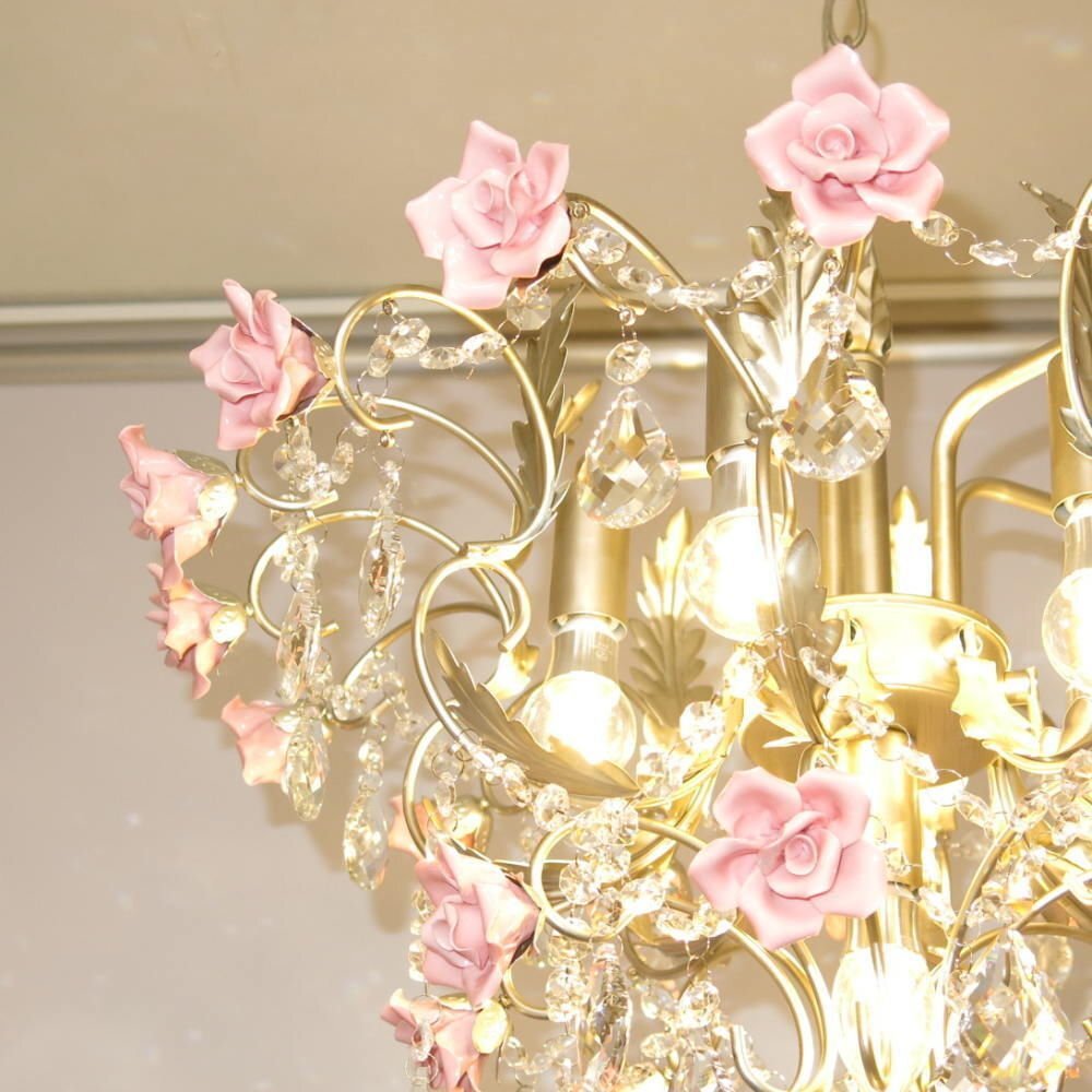 【LED付き！】 新品 薔薇モチーフ LED 6燈 シャンデリア 調(diào)光可能 高さ調(diào)整可 引掛シーリング対応 シーリングライト 安い 北歐 可愛い