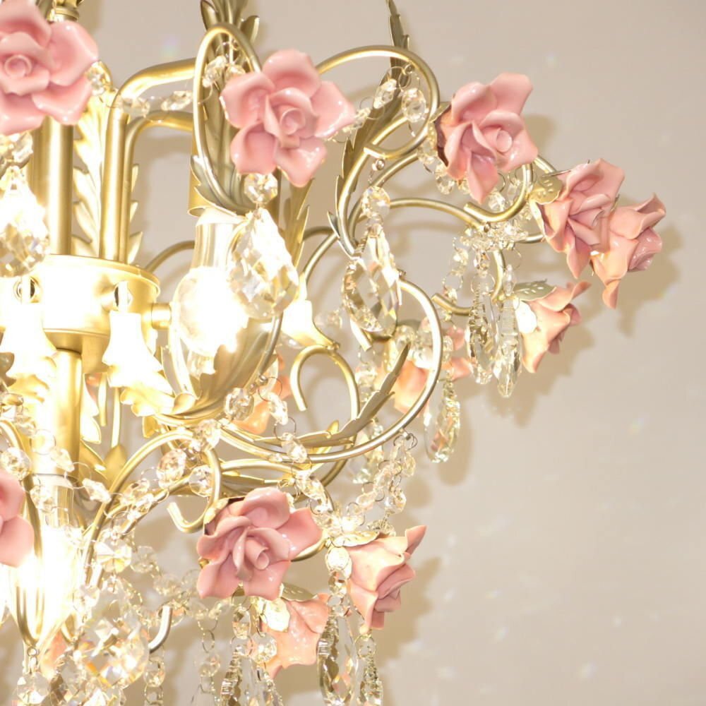 【LED付き！】 新品 薔薇モチーフ LED 6燈 シャンデリア 調(diào)光可能 高さ調(diào)整可 引掛シーリング対応 シーリングライト 安い 北歐 可愛い
