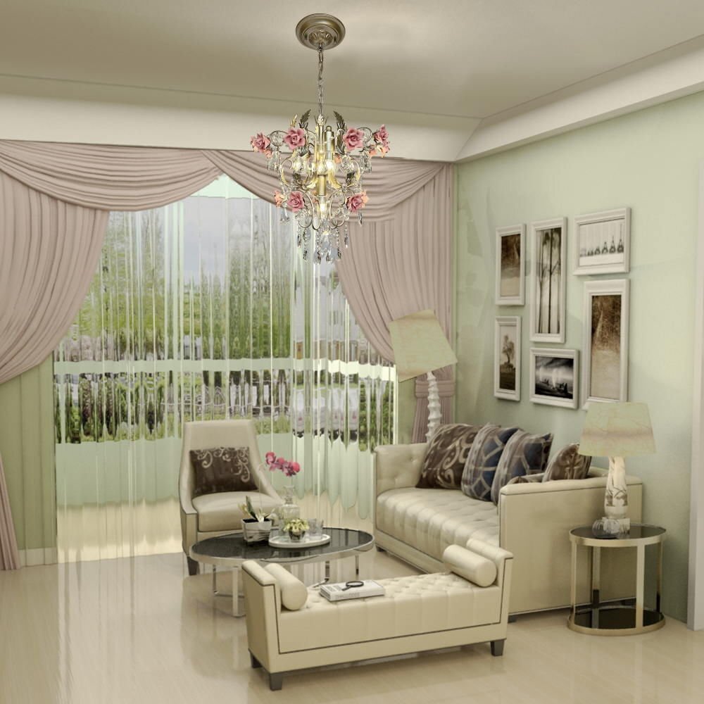 【LED付き！】 新品 薔薇モチーフ LED 4燈 シャンデリア 調(diào)光可能 高さ調(diào)整可 引掛シーリング対応 シーリングライト 安い 北歐 可愛(ài)い