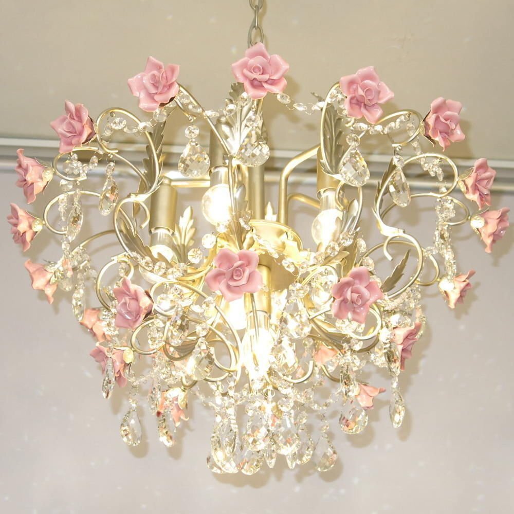 【LED付き！】 新品 薔薇モチーフ LED 6燈 シャンデリア 調(diào)光可能 高さ調(diào)整可 引掛シーリング対応 シーリングライト 安い 北歐 可愛い