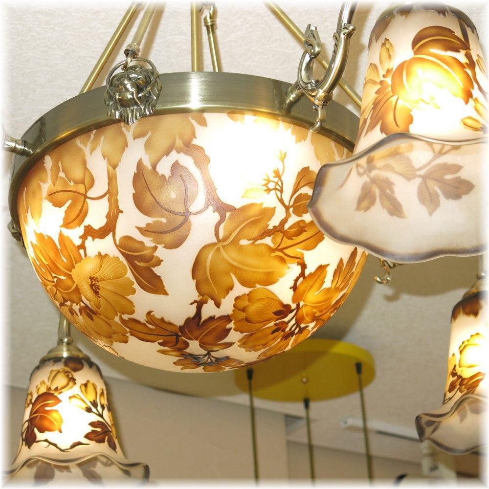 【送料無料！】☆豪華ガラス工蕓シャンデリア☆新品 アールヌーボー 様式 ガレ風(fēng) ガラス工蕓アンティークシャンデリア