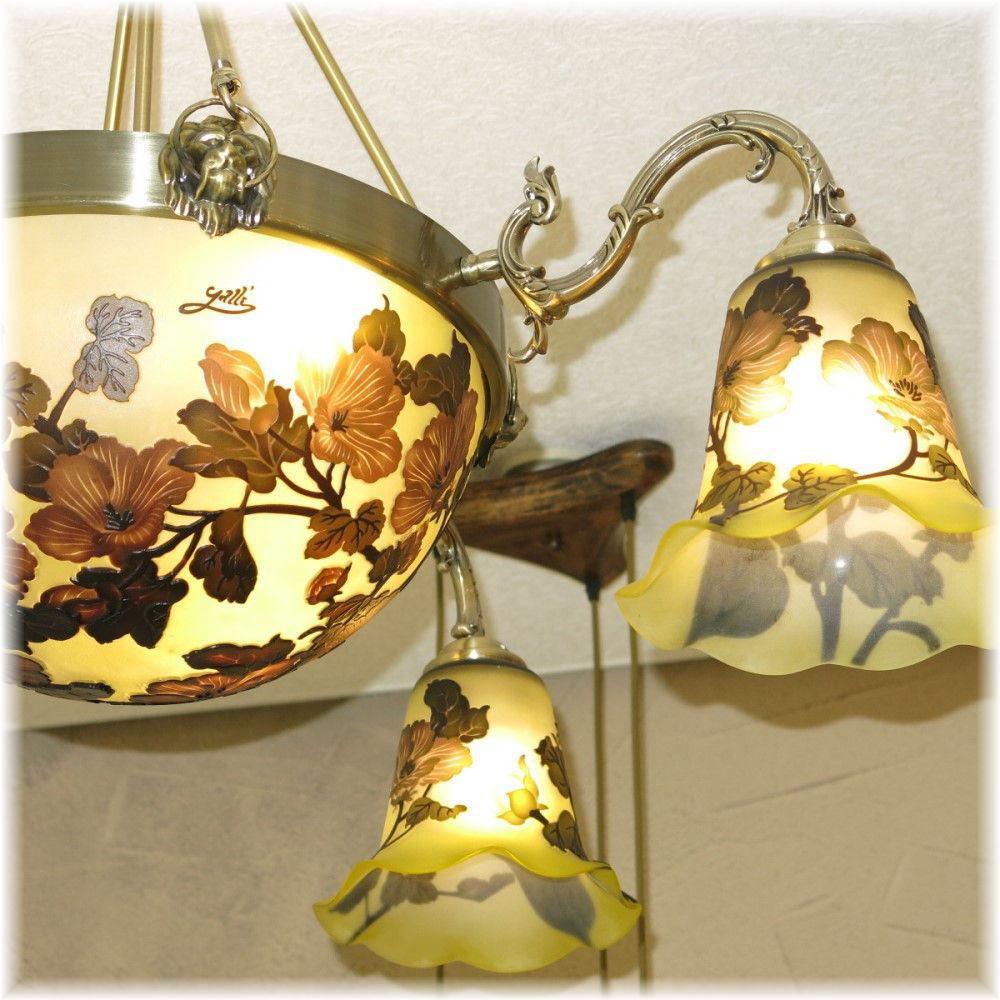 【送料無料！】☆豪華ガラス工蕓シャンデリア☆新品 アールヌーボー 様式 ガレ風 ガラス工蕓アンティークシャンデリア