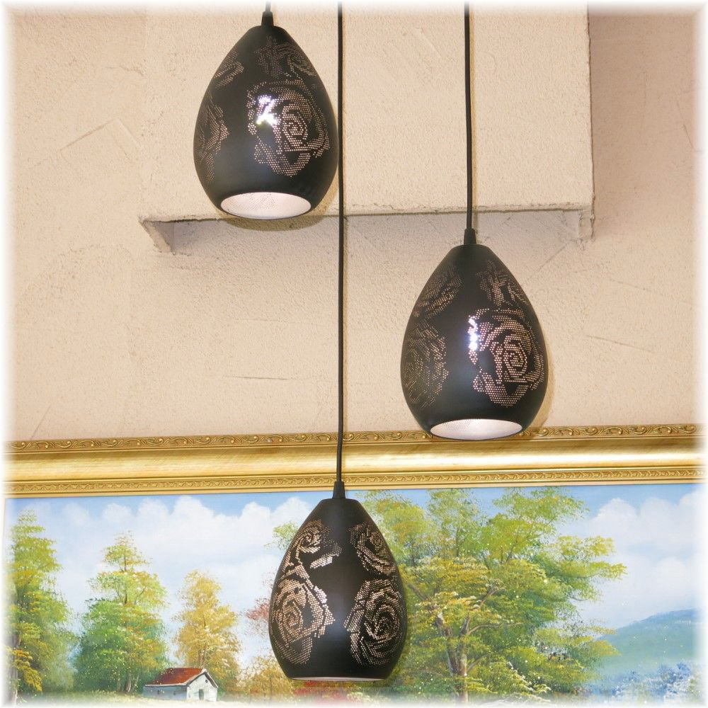 【LED付き！】新品 粋なデザイン ブラックアイアン LED付き 3連吊り下げ ペンダントライト led 吹き抜け 階段 シンプル 安い 北歐 おしゃれ