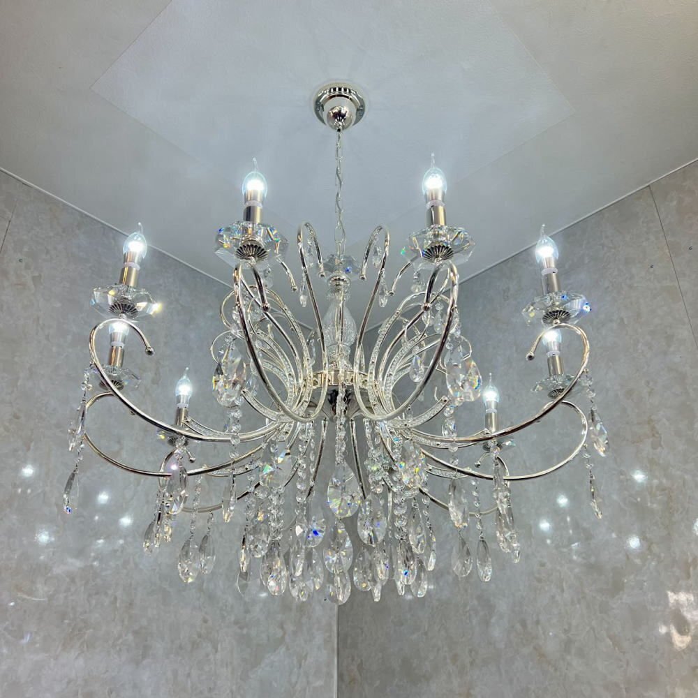 【LED付き！】引掛けシーリング対応 キャンドルLED 10燈 クリスタル スワロフスキー風 シャンデリア 調(diào)光対応 直徑95cm 高さ調(diào)整可 PSE認定