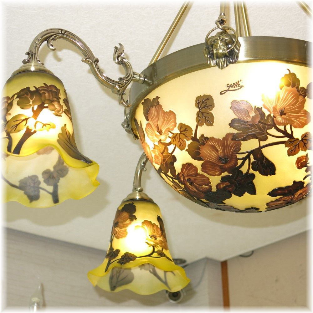 【送料無(wú)料！】☆豪華ガラス工蕓シャンデリア☆新品 アールヌーボー 様式 ガレ風(fēng) ガラス工蕓アンティークシャンデリア