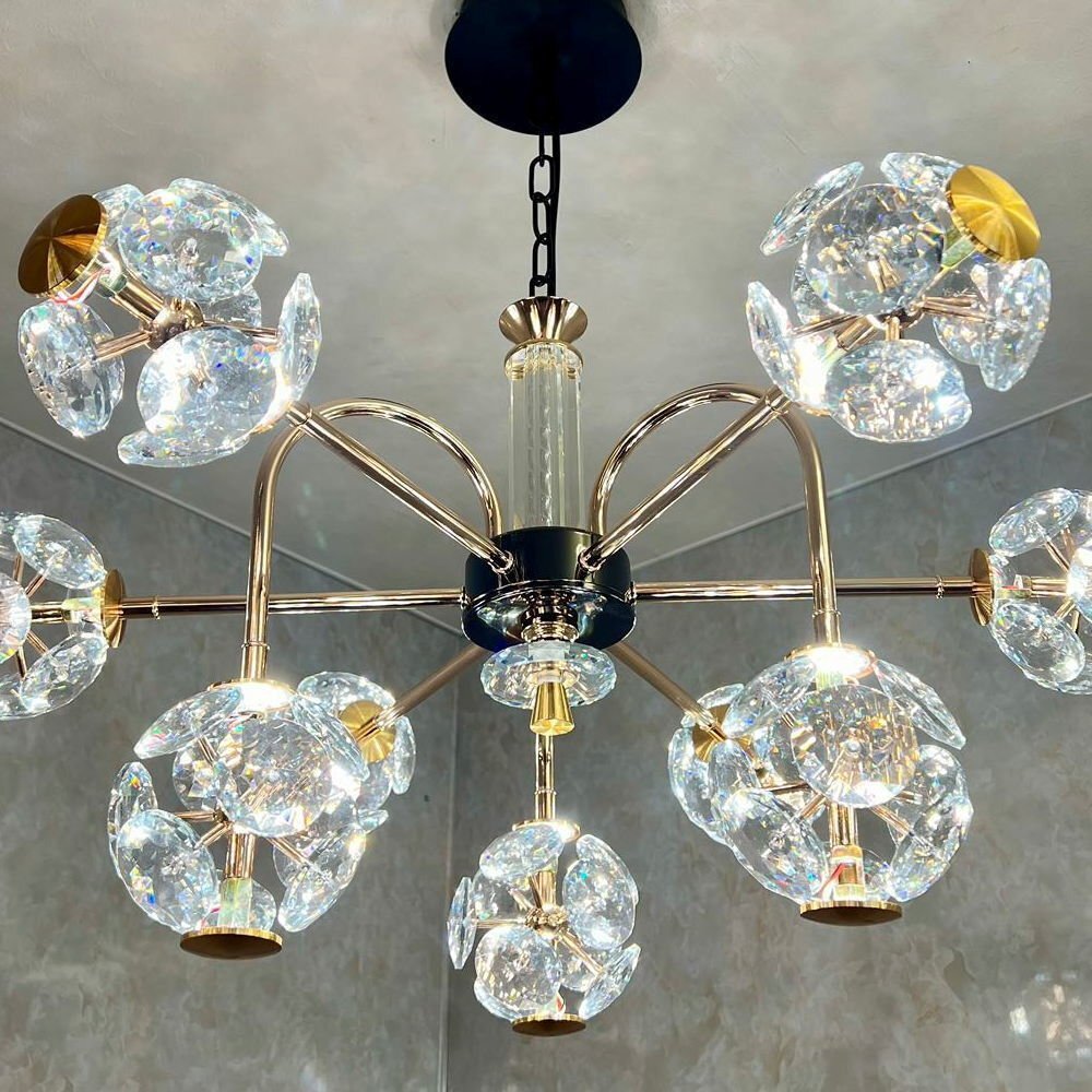 LED付き！ 新品 クリスタル シャンデリア 9燈 LED リモコン付き 調(diào)光＆調(diào)色タイプ 高さ調(diào)整可 リビングライト 直徑78cm 安い 6畳 8畳 10畳