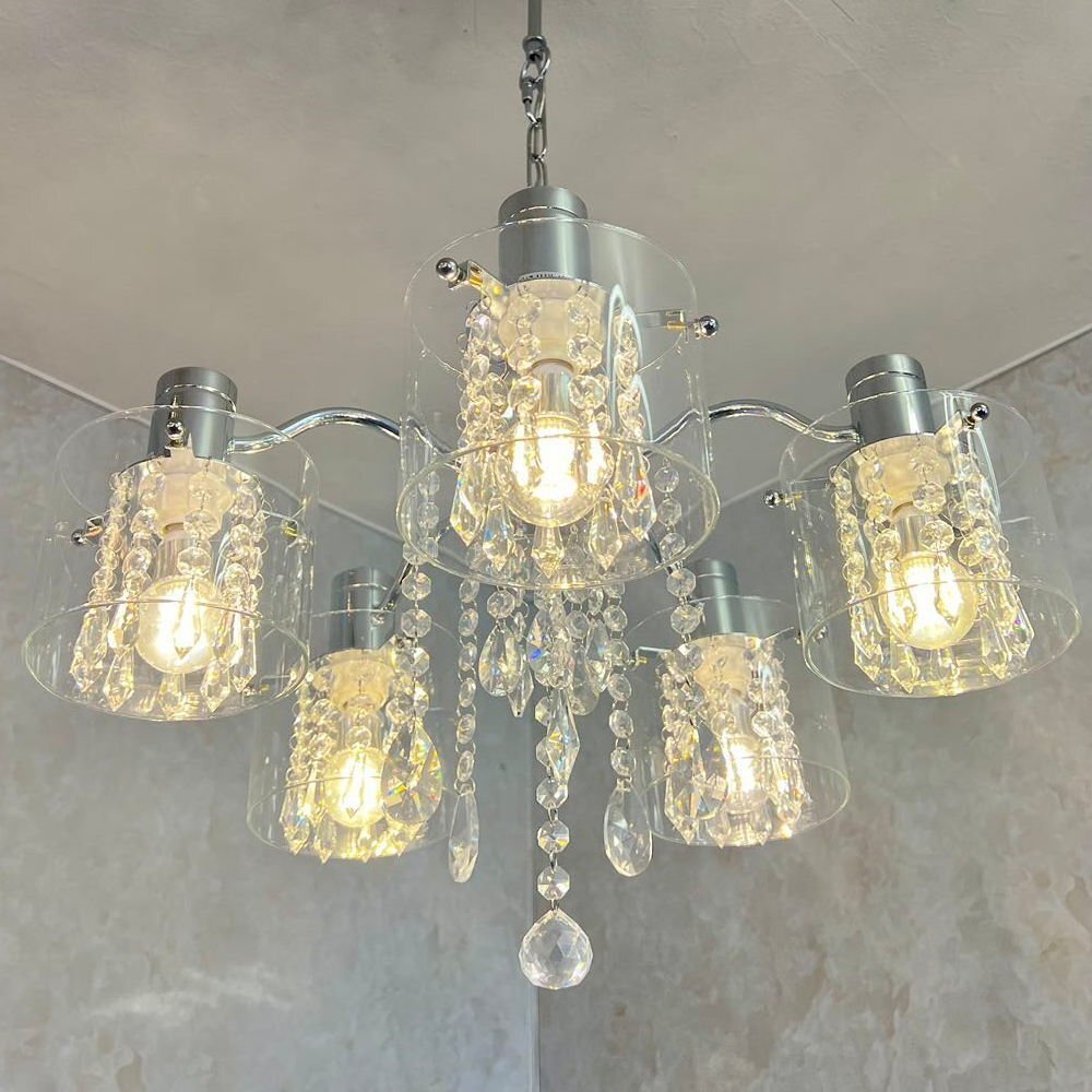 【LED付き】 引掛けシーリング対応 LED 5燈 クリスタル シャンデリア 調(diào)光対応 直徑48cm 高さ調(diào)整可 送料無料 led 安い 北歐 おしゃれ