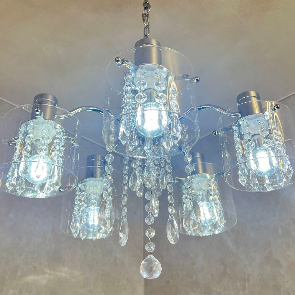 【LED付き】 引掛けシーリング対応 LED 5燈 クリスタル シャンデリア 調(diào)光対応 直徑48cm 高さ調(diào)整可 送料無料 led 安い 北歐 おしゃれ