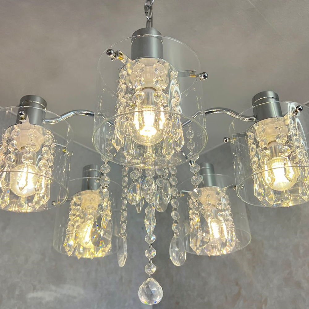 【LED付き】 引掛けシーリング対応 LED 5燈 クリスタル シャンデリア 調(diào)光対応 直徑48cm 高さ調(diào)整可 送料無料 led 安い 北歐 おしゃれ