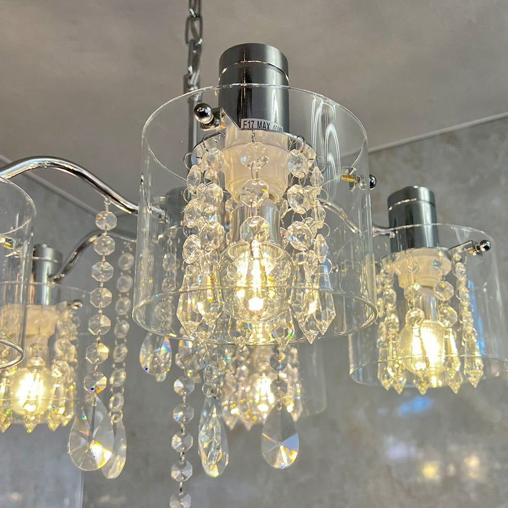 【LED付き】 引掛けシーリング対応 LED 5燈 クリスタル シャンデリア 調(diào)光対応 直徑48cm 高さ調(diào)整可 送料無料 led 安い 北歐 おしゃれ