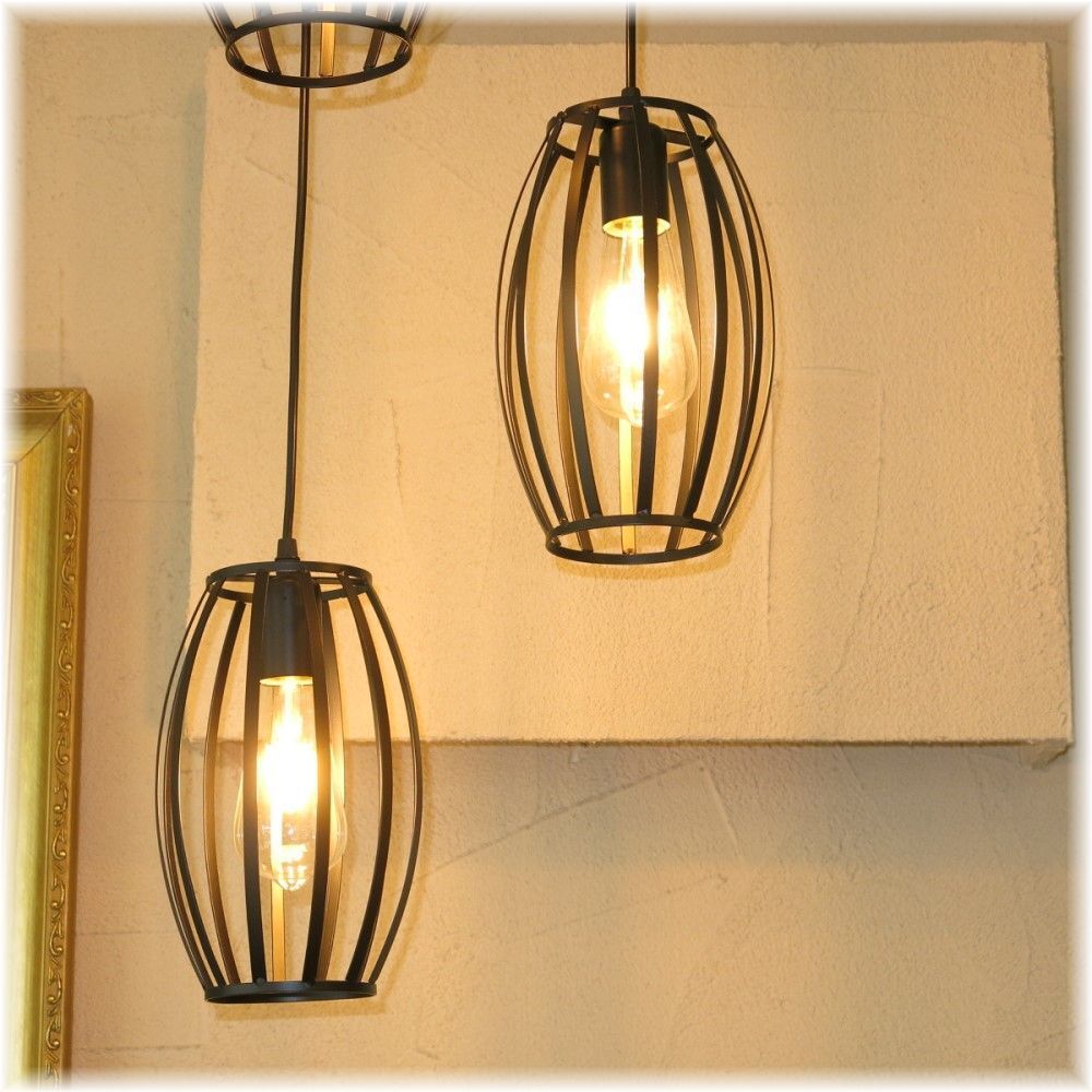 【送料無(wú)料！】★超激安即決！★新品?粋なデザイン ブラックアイアン LED3連吊り下げ照明