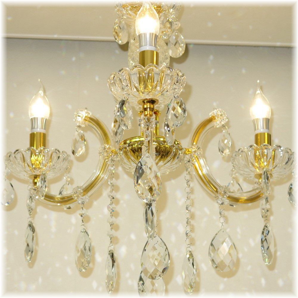 【送料無料！】★超激安即決！★新品 キャンドル3燈 LED クリスタル シャンデリア シーリング＆ペンダント ゴールドタイプ