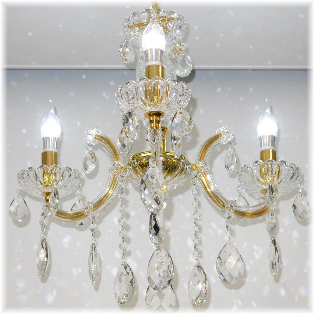 【送料無料！】★超激安即決！★新品 キャンドル3燈 LED クリスタル シャンデリア シーリング＆ペンダント ゴールドタイプ