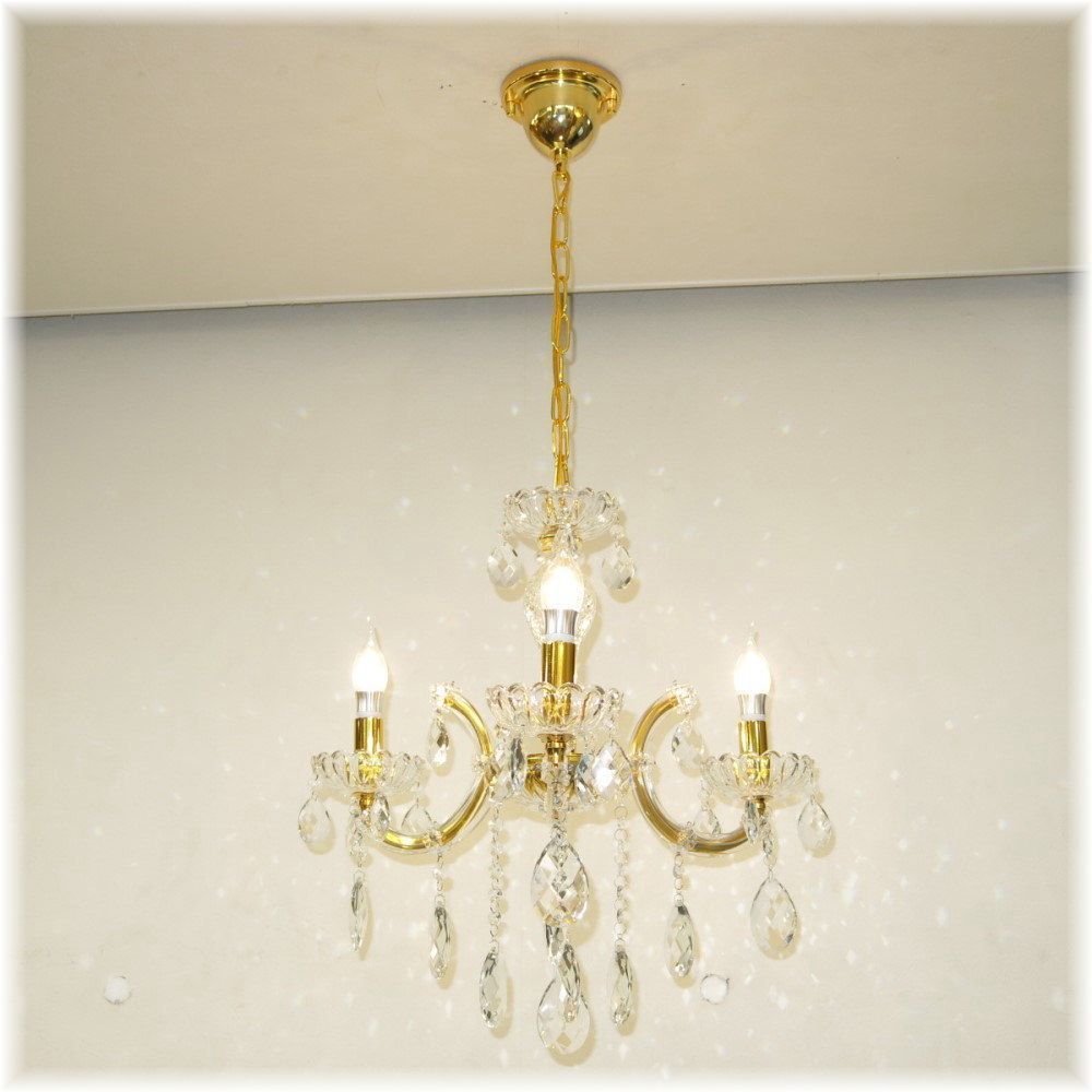 【送料無料！】★超激安即決！★新品 キャンドル3燈 LED クリスタル シャンデリア シーリング＆ペンダント ゴールドタイプ