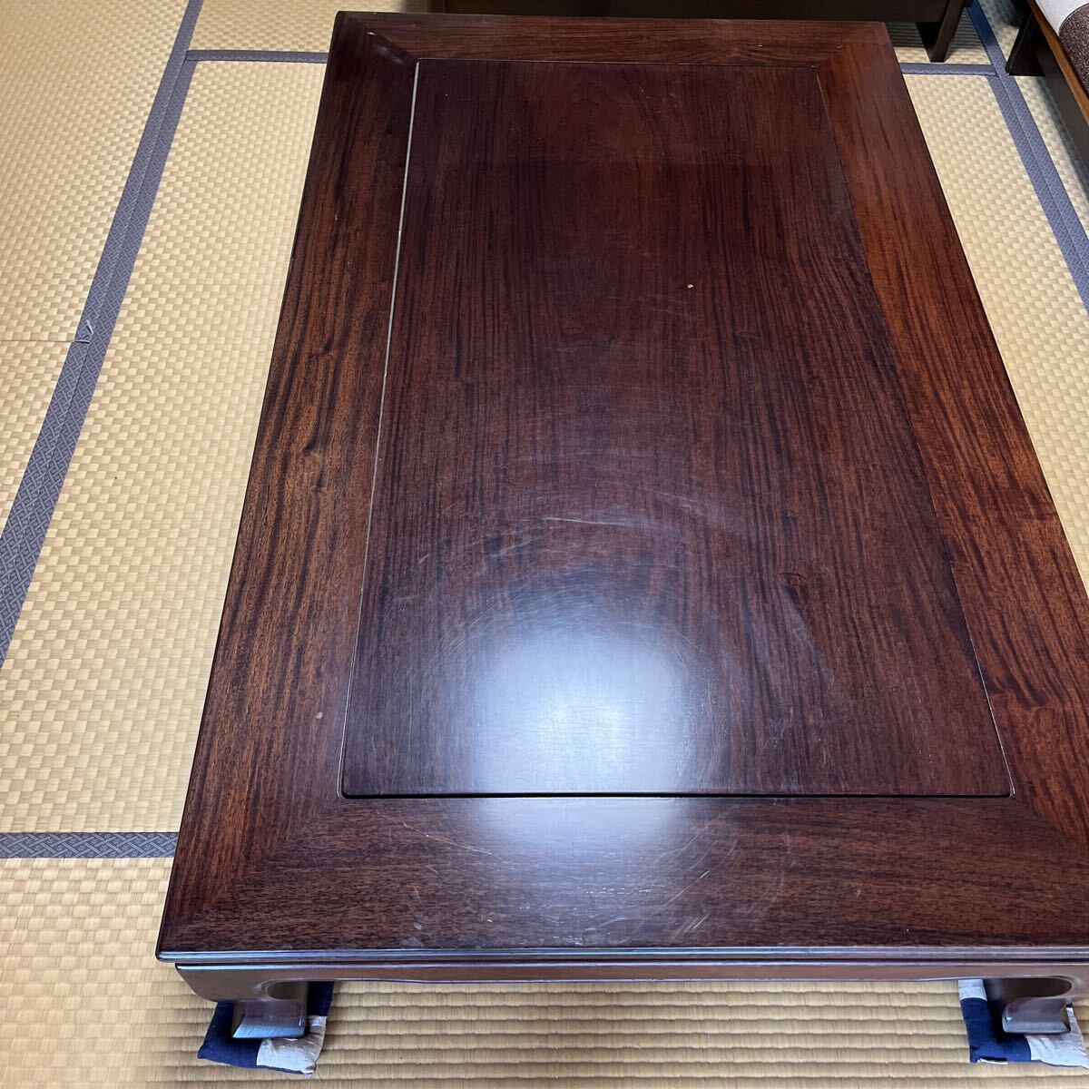 中古*高級座卓 重厚 無垢テーブル 幅150×奥行90×高さ33cm 和室 ちゃぶ台 座卓 昭和レトロ_画像3
