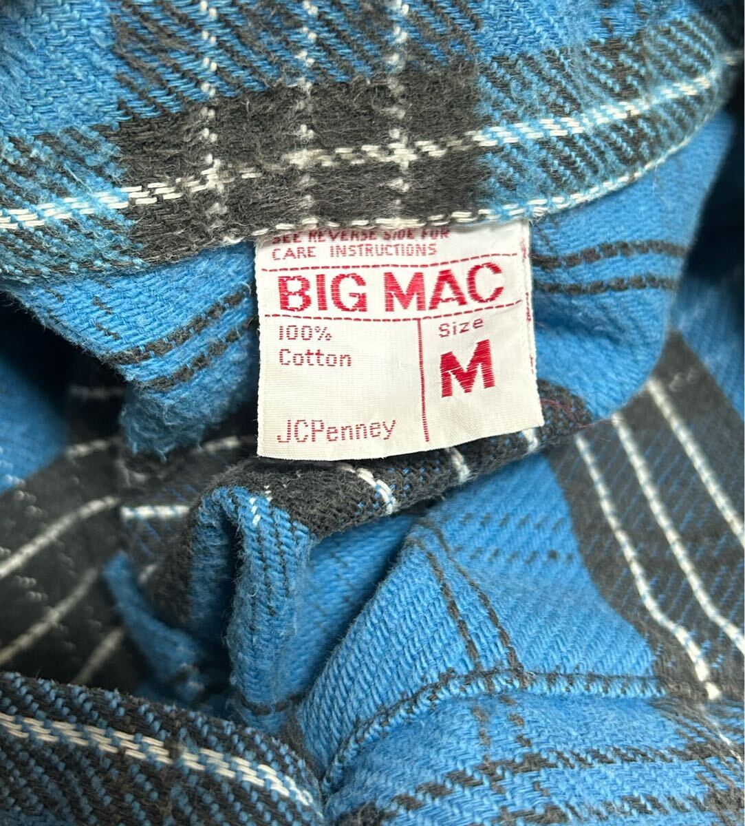 70's BIG MAC JCPenney ヘビーフランネルシャツ ネルシャツ チェック 長袖シャツ 単色タグ M USAヴィンテージ ビッグマック ブルー系_画像4