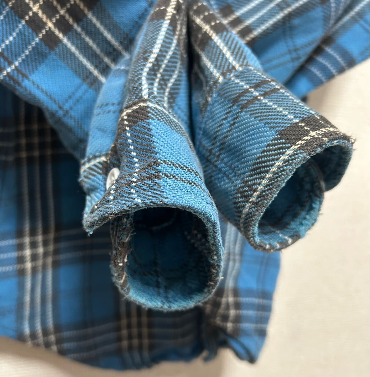 70's BIG MAC JCPenney ヘビーフランネルシャツ ネルシャツ チェック 長袖シャツ 単色タグ M USAヴィンテージ ビッグマック ブルー系_画像7