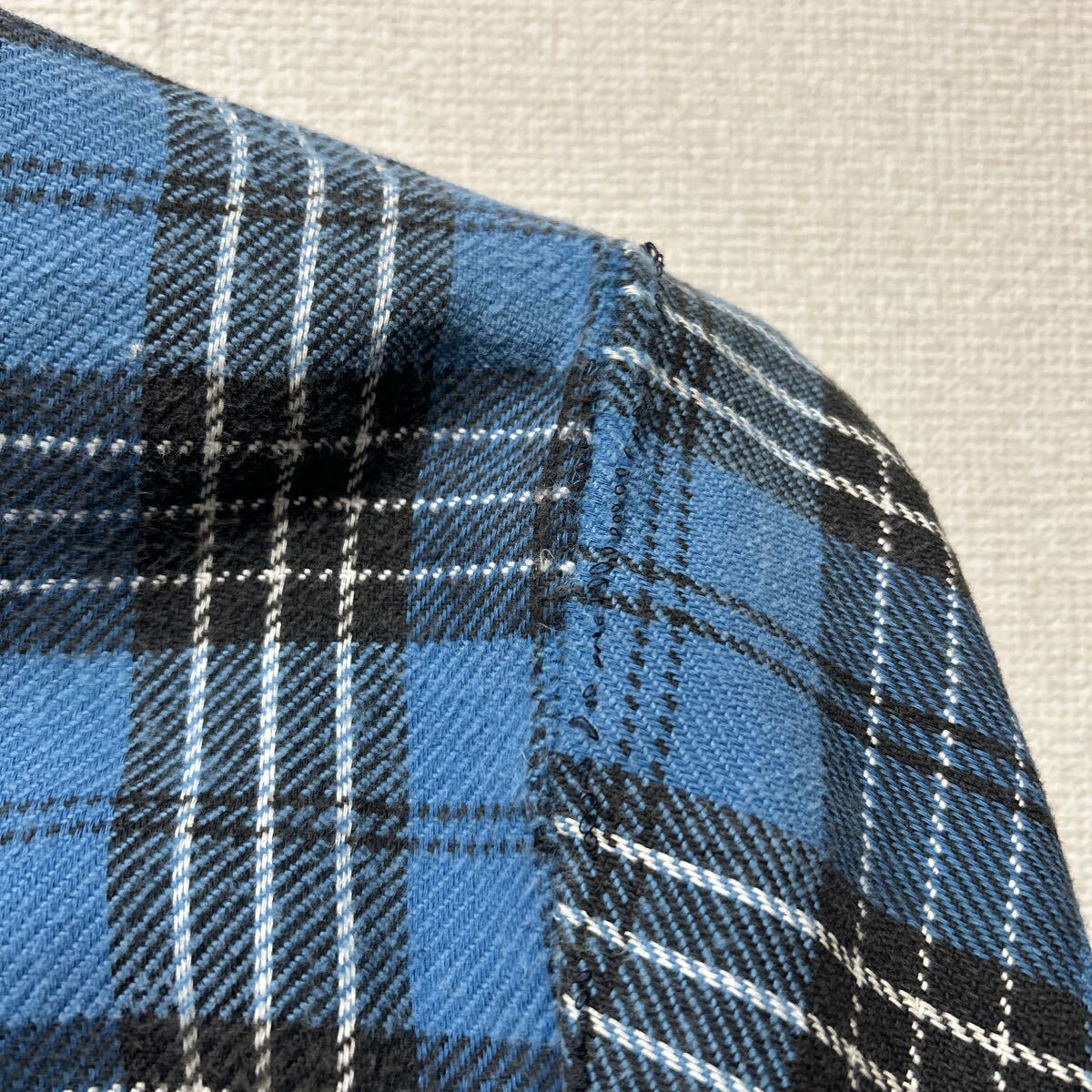 70's BIG MAC JCPenney ヘビーフランネルシャツ ネルシャツ チェック 長袖シャツ 単色タグ M USAヴィンテージ ビッグマック ブルー系_画像10