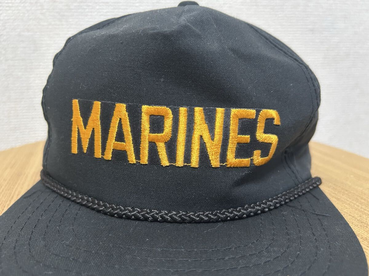 90's Vintage トラッカーキャップ スナップバック MARINES キャップ 帽子 刺繍キャップ 黒CAP USAヴィンテージ _画像5