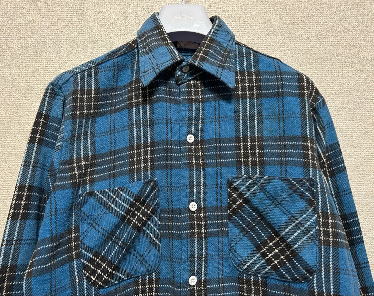 70's BIG MAC JCPenney ヘビーフランネルシャツ ネルシャツ チェック 長袖シャツ 単色タグ M USAヴィンテージ ビッグマック ブルー系_画像3