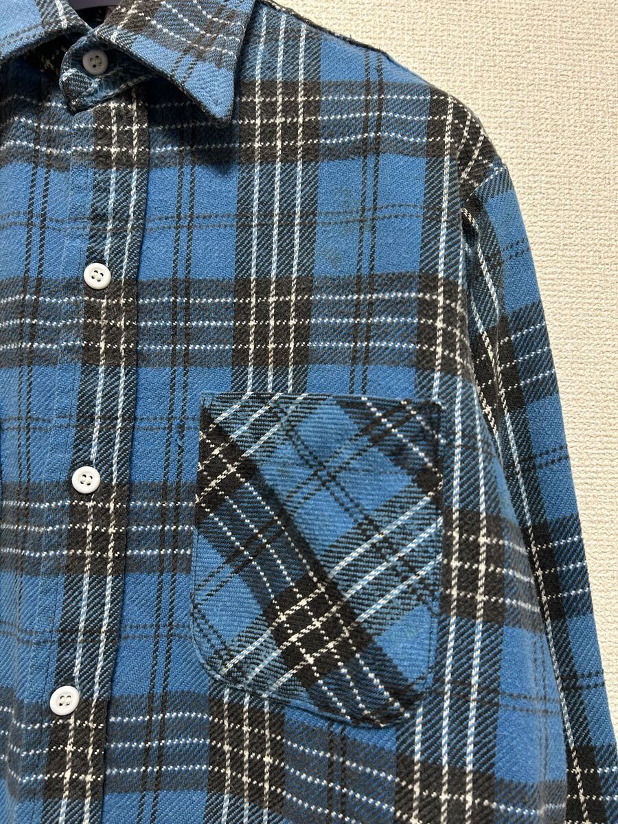70's BIG MAC JCPenney ヘビーフランネルシャツ ネルシャツ チェック 長袖シャツ 単色タグ M USAヴィンテージ ビッグマック ブルー系_画像6